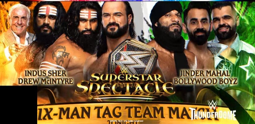 Drew McIntyre Indus Sher vs Jinder Mahal Bollywood Boyz WWE Superstar Spectacle