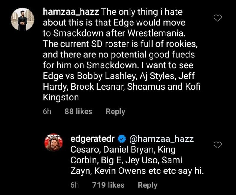 Edge Replies To A Fan Who Wants Him On RAW Instead Of SmackDown Because SmackDown Is Full Of Rookies