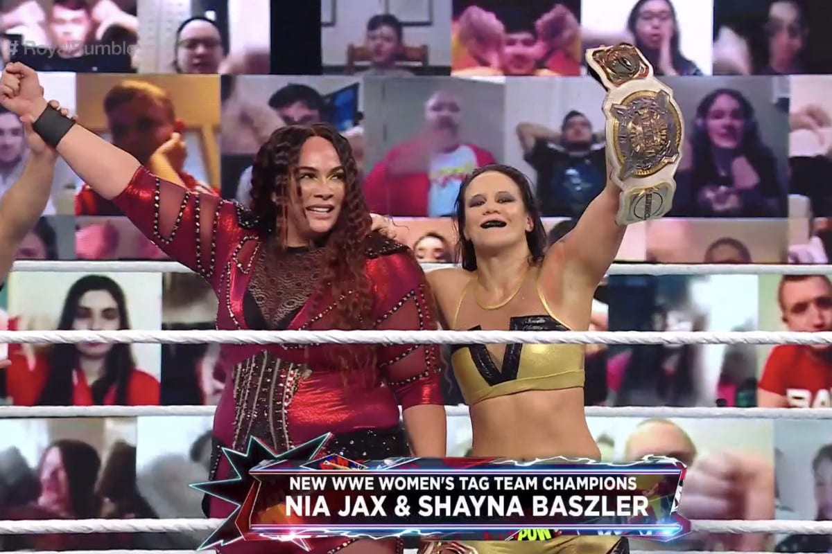 Nia Jax Shayna Baszler Win Back WWE Women's Tag Team Championship Royal Rumble 2021 Kickoff Show