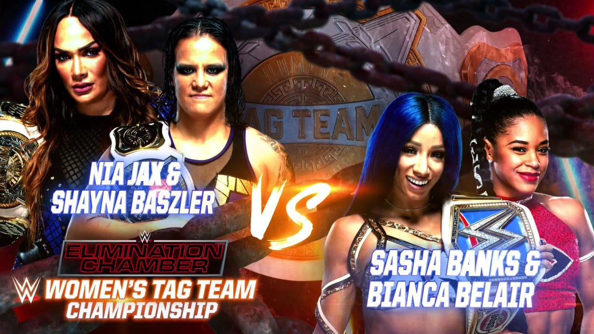 Nia Jax Shayna Baszler vs Sasha Banks Bianca Belair - WWE Elimination Chamber 2021