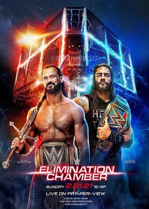 WWE Elimination Chamber 2021 Official Poster Drew McIntyre Roman Reigns