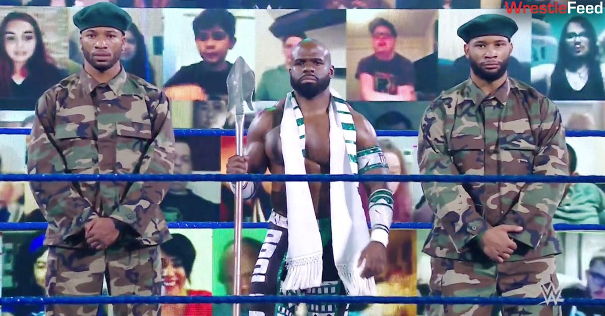 Apollo Crews with his Protective Force On SmackDown WrestleFeed App