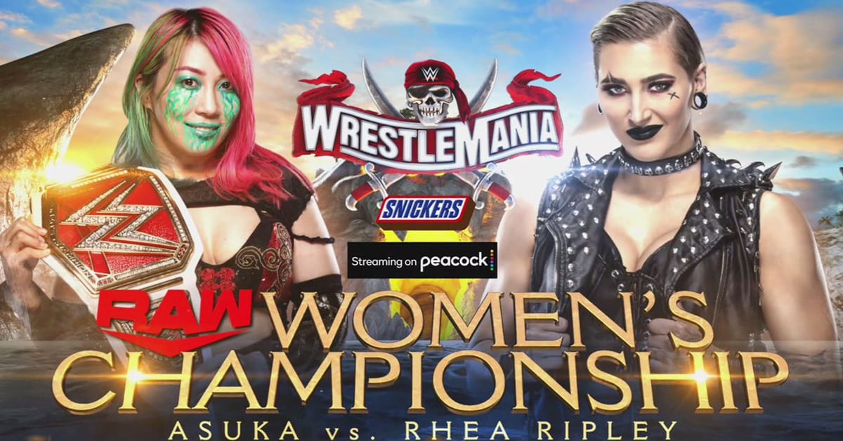 Asuka vs Rhea Ripley RAW Women's Championship Match WrestleMania 37 Official WWE Graphic