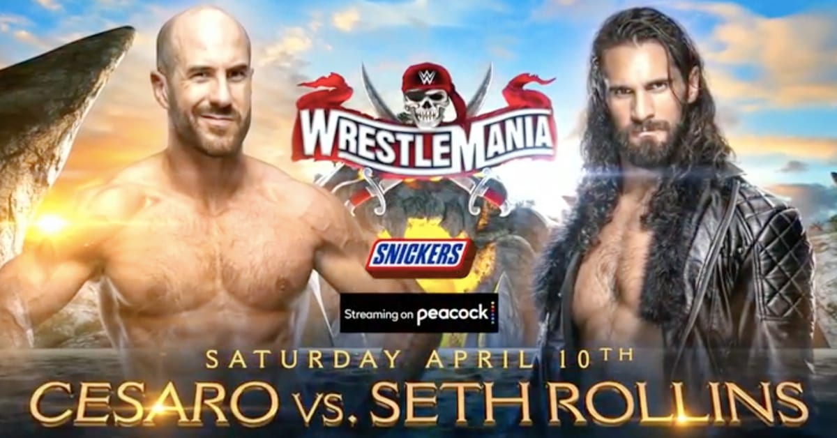 Cesaro vs Seth Rollins WWE WrestleMania 37 Night 1 Official Graphic