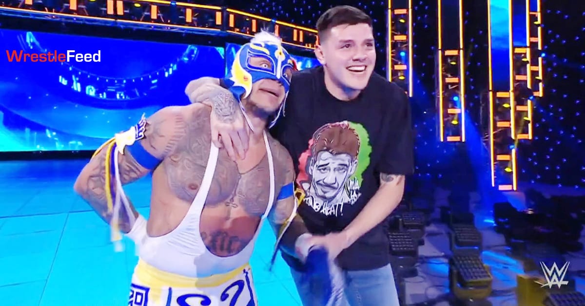 Rey Mysterio Dominik Mysterio Smiling Laughing WWE SmackDown March 2021 WrestleFeed App