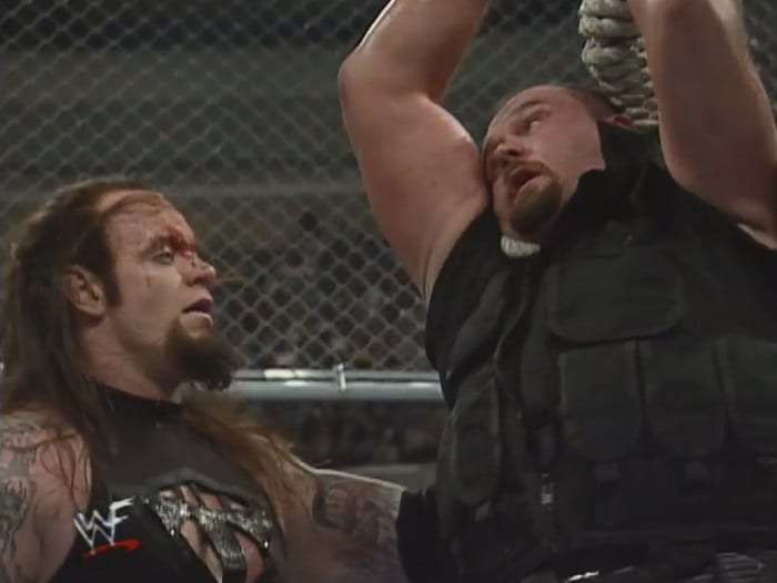 The Undertaker Hangs The Big Boss Man From The Hell In A Cell At WWF WrestleMania 15 XV 1999