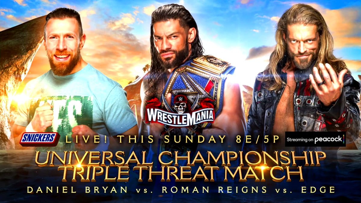 Roman Reigns vs Edge vs Daniel Bryan WrestleMania 37 Graphic