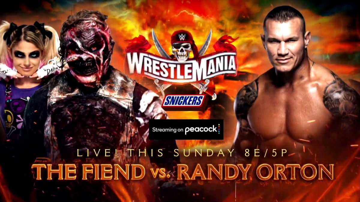 The Fiend (with Alexa Bliss) vs Randy Orton New WrestleMania 37 Graphic