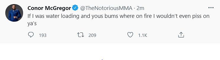 Conor McGregor Insults His Haters With Offensive Tweet