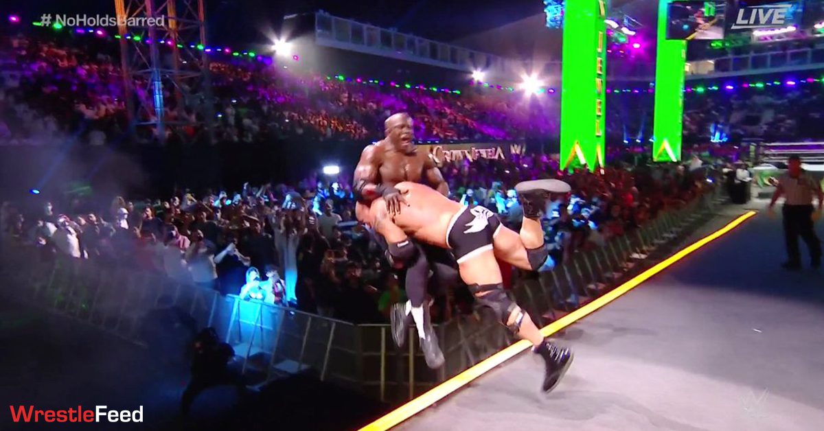 Goldberg Spears Bobby Lashley Off The Stage At WWE Crown Jewel 2021 WrestleFeed App