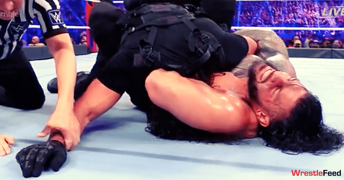 Major League Wresting #75 Roman-Reigns-Guillotine-Chokehold-Seth-Rollins-WWE-Royal-Rumble-2022-WrestleFeed-App