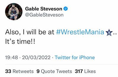 Gable Steveson tweets he will be at WrestleMania 38