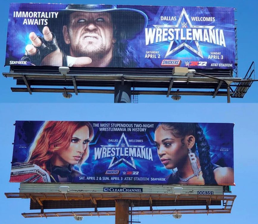 The Undertaker Becky Lynch Bianca Belair WrestleMania 38 Billboards Dallas