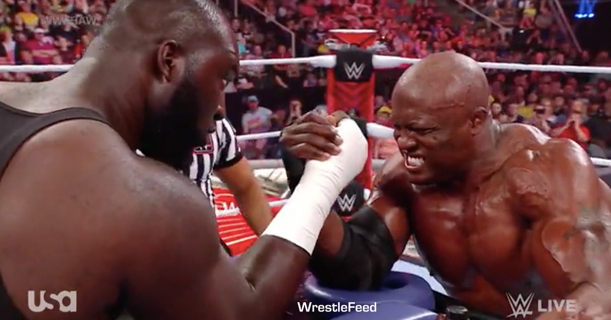 Bobby Lashley defeats Omos in an Arm Wrestling Contest Match WWE RAW April 25 2022 WrestleFeed App