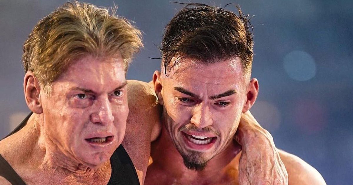 Vince McMahon Austin Theory Angry Face Close Up WrestleMania 38