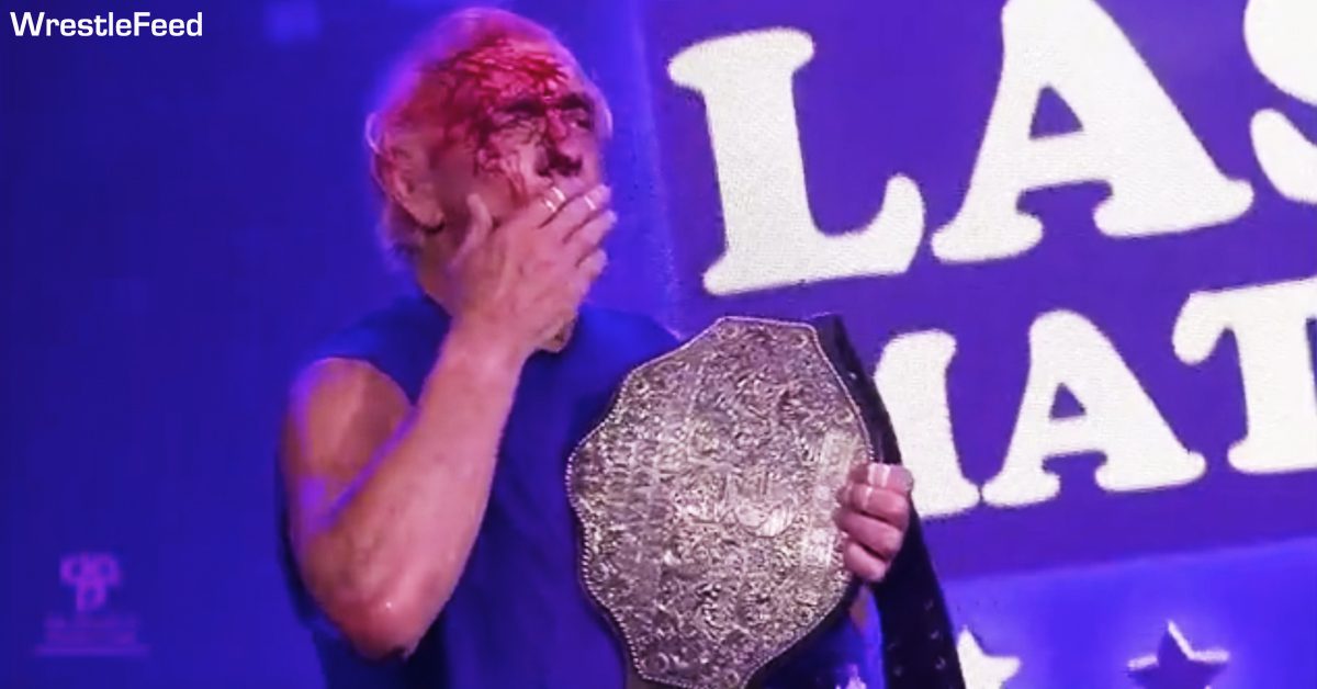 Ric Flair Bleeding Blood Busted Open NWA WCW Big Gold Belt World Heavyweight Championship Last Match WrestleFeed App