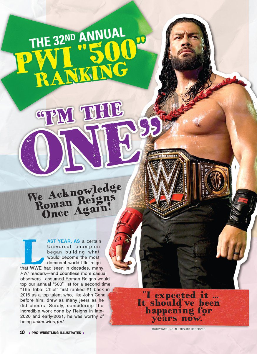 Roman Reigns Rank 1 PWI 500 2022