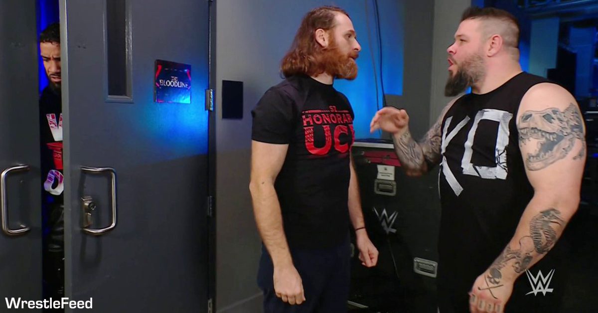 Jey Uso listening to Kevin Owens tell Sami Zayn to turn on The Bloodline WWE SmackDown November 25 2022 WrestleFeed App