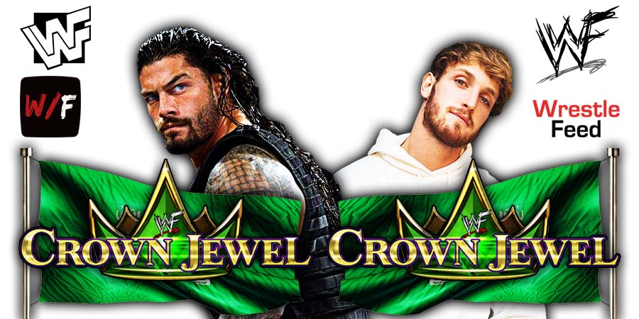 Roman Reigns defeats Logan Paul WWE Crown Jewel 2022 WrestleFeed App