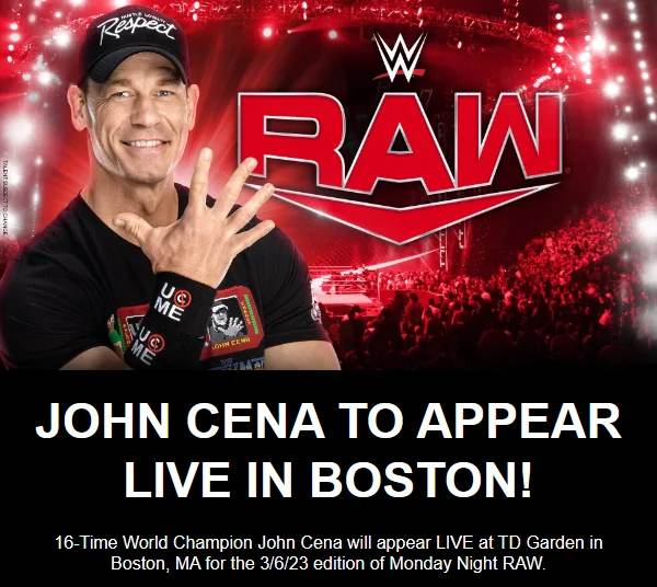 John Cena to return to WWE on the March 6 2023 episode of RAW in Boston