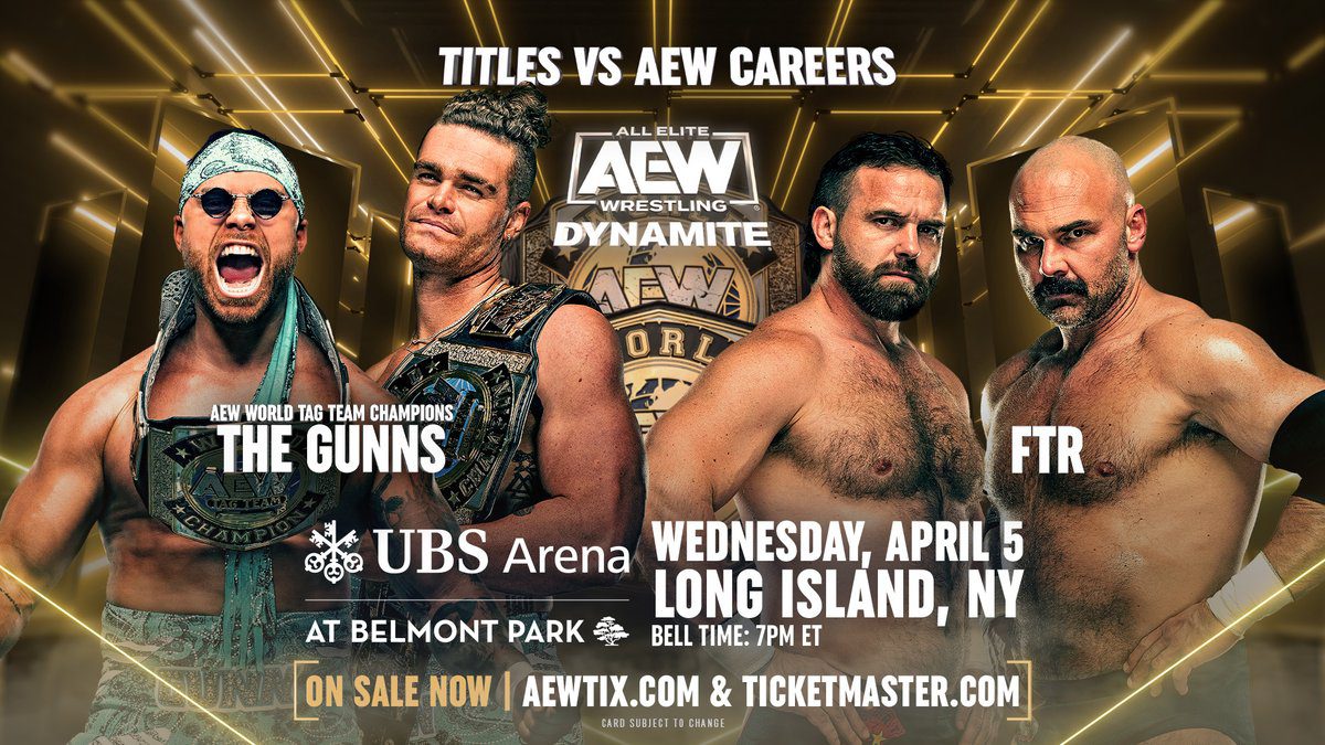 The Gunns vs FTR AEW World Tag Team Titles vs Careers Dynamite graphic