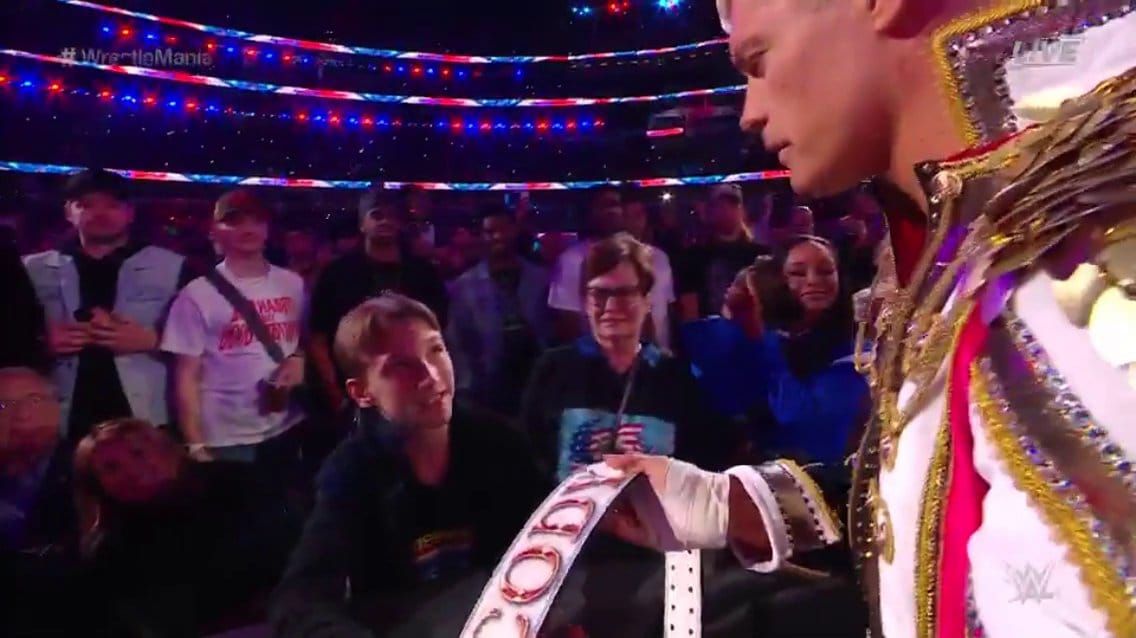 Cody Rhodes gives his weight belt to Luke Harper Brodie Lee Jon Huber son at WrestleMania 39