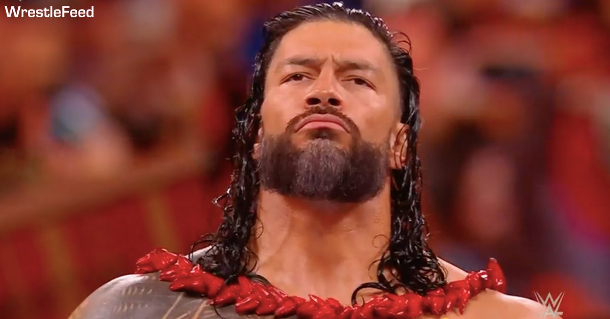 Roman Reigns Red Necklace Lei Ula Fala Arrogant Face Grey Gray White Beard WWE 2023 WrestleMania 39 WrestleFeed App