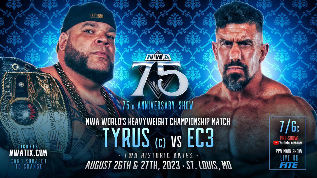 Brodus Clay Tyrus vs EC3 for the NWA World's Heavyweight Championship at NWA 75 anniversary show