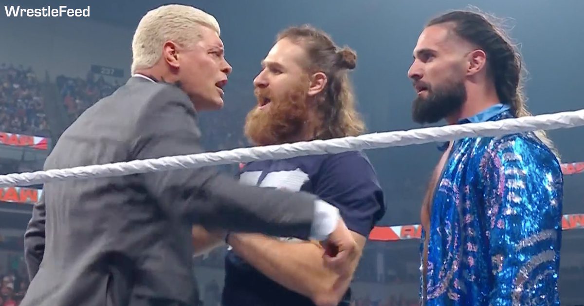 Cody Rhodes Sami Zayn Seth Rollins Angry Face WWE RAW August 7 2023 WrestleFeed App
