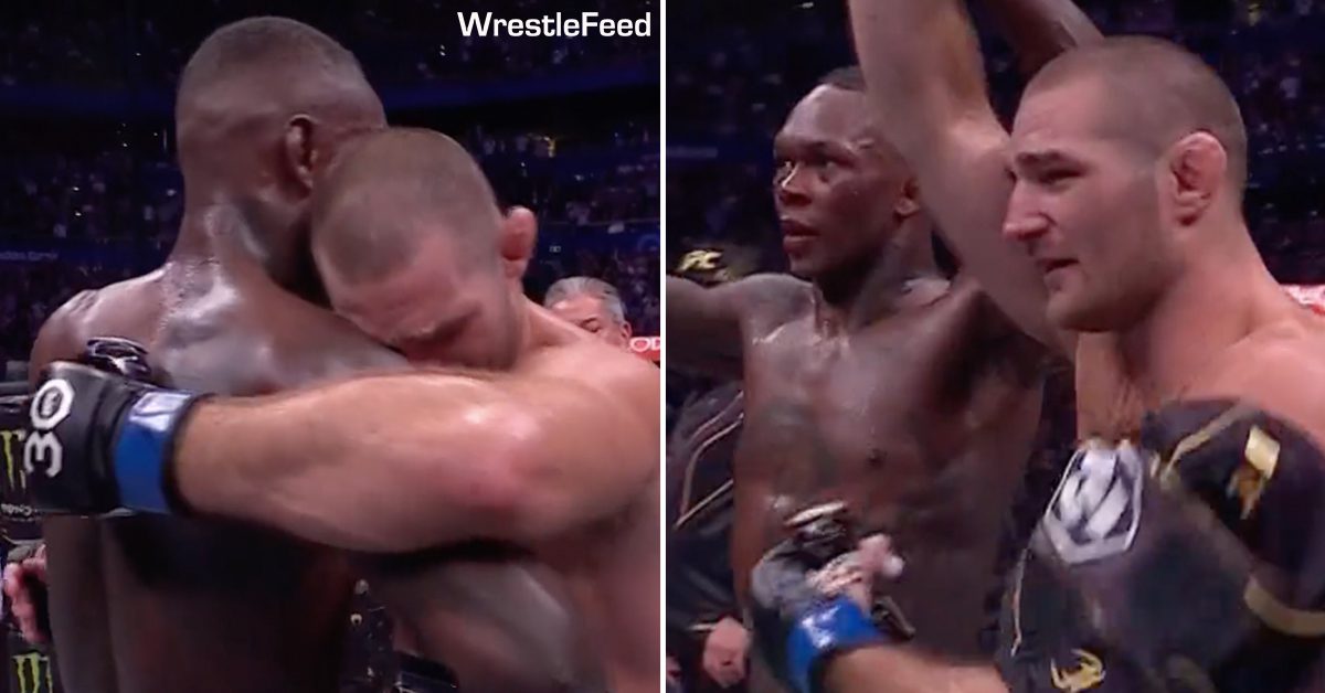 Sean Strickland Defeats Israel Adesanya To Win The UFC Middleweight Championship UFC 293 Respect Hug Raise Arm Hand WrestleFeed App