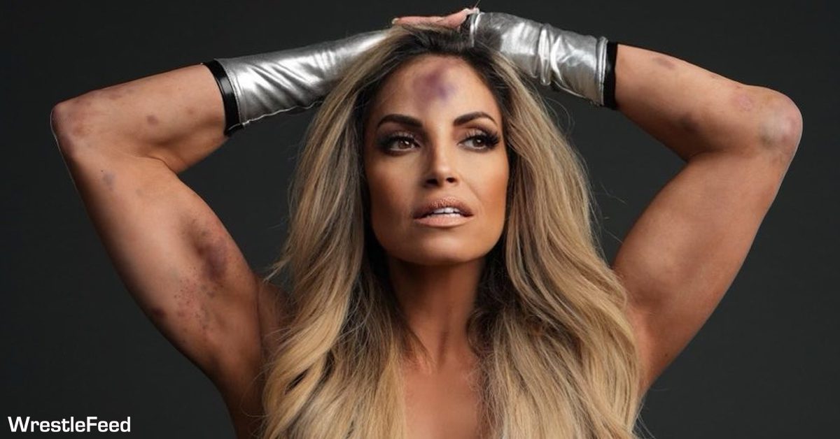 Trish Stratus Injured Hurt Bruises Steel Cage Match WWE Payback 2023 WrestleFeed App