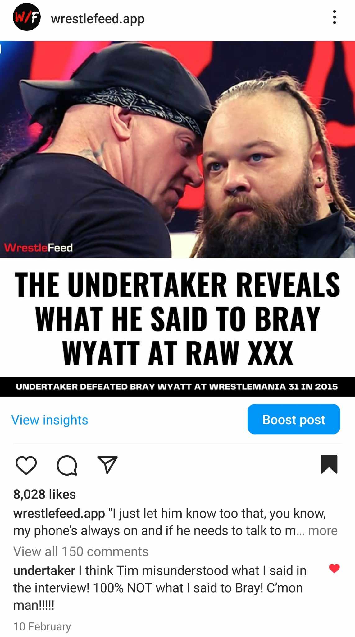 The Undertaker Didn't Reveal What He Said To Bray Wyatt At RAW XXX 30 WWE January 2023 WrestleFeed App Instagram