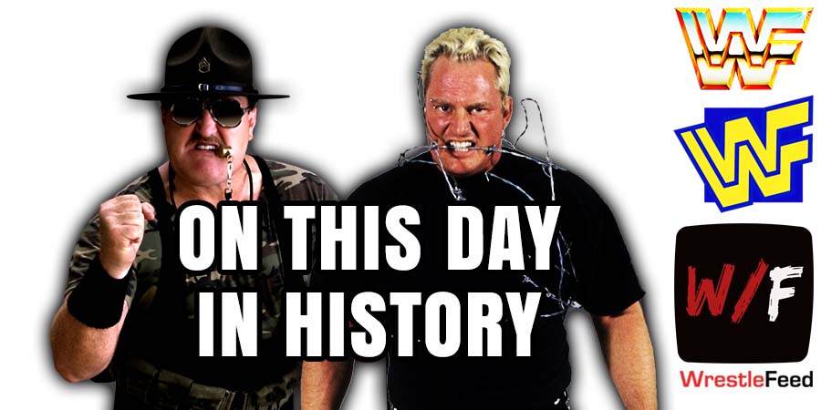 On This Day In Wrestling History January 13th Sgt Slaughter The Sandman WWF ECW WrestleFeed App