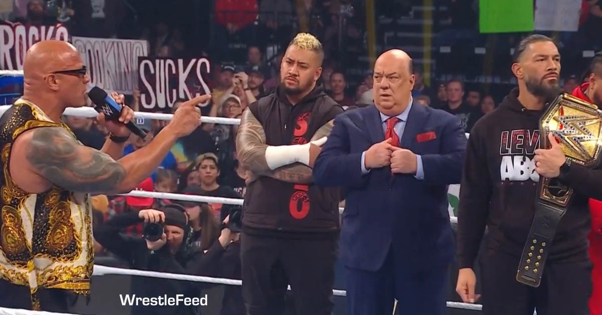 The Rock Dwayne Johnson Solo Sikoa Paul Heyman Roman Reigns WWE SmackDown February 16 2024 WrestleFeed App
