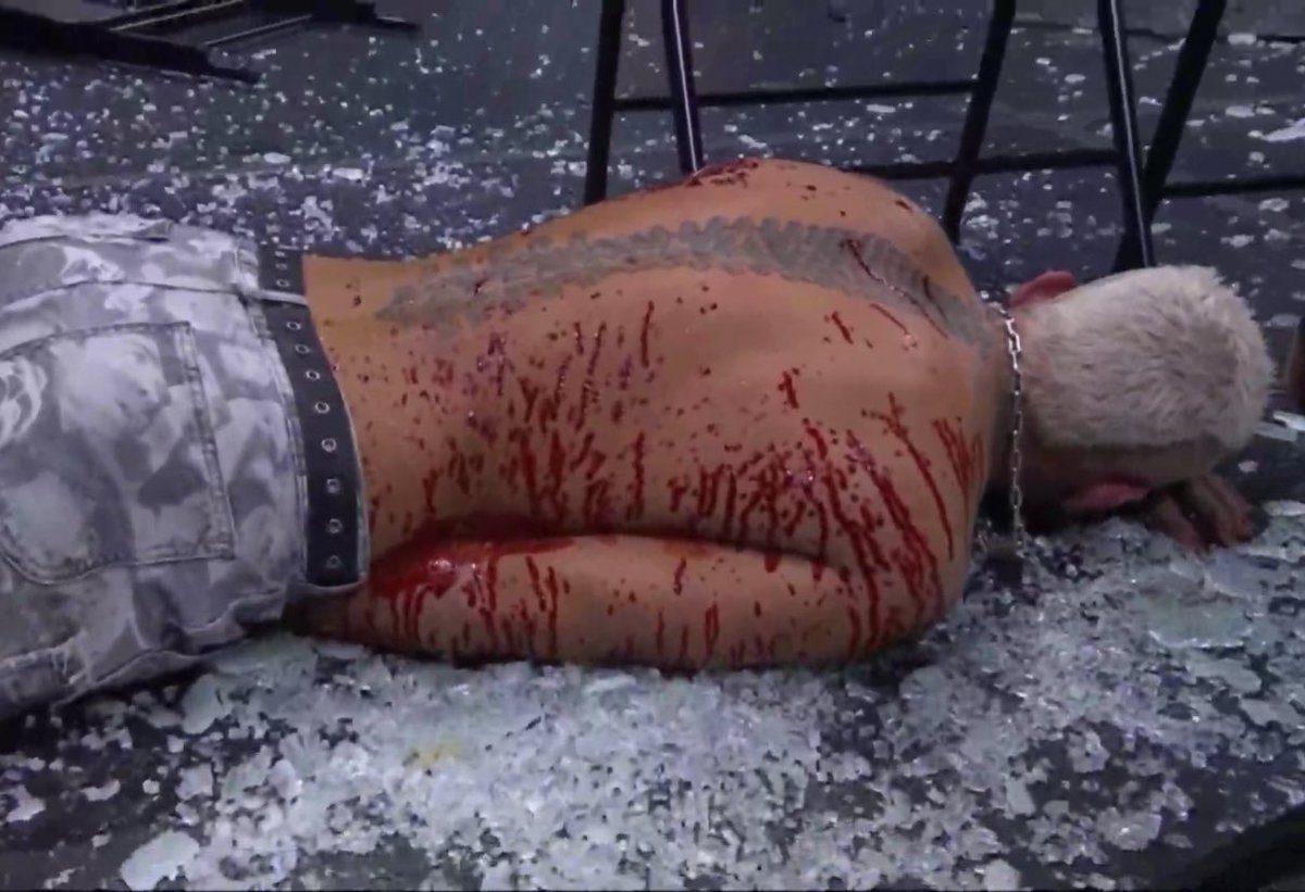 Darby Allin Bleeding Blood Busted Open AEW Revolution 2024 Glass Swanton Bomb Ladder Spot