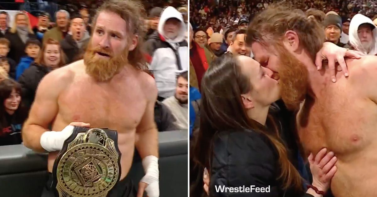 Sami Zayn Wins Intercontinental Championship Kisses Wife WrestleMania 40 WrestleFeed App