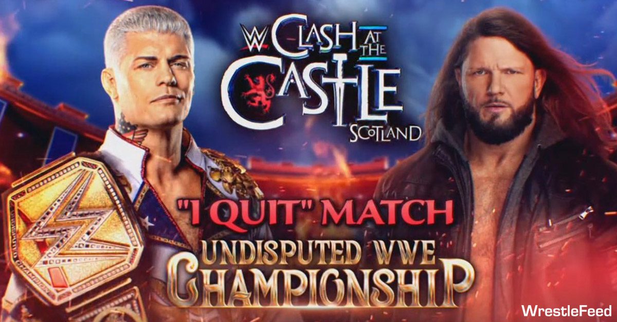 Cody Rhodes vs AJ Styles I Quit Match Undisputed WWE Championship Clash At The Castle 2024 Graphic WrestleFeed App