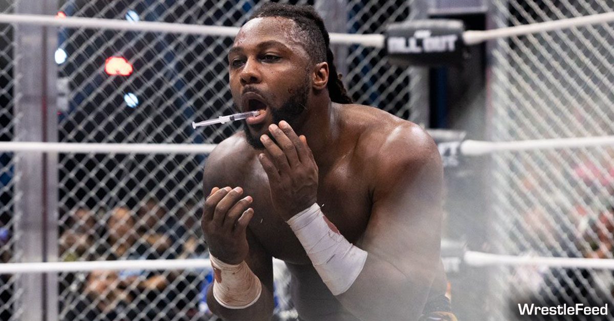 Swerve Strickland Injection Needle In The Mouth Tongue AEW All Out 2024 Unsanctioned Lights Out Steel Cage Match WrestleFeed App
