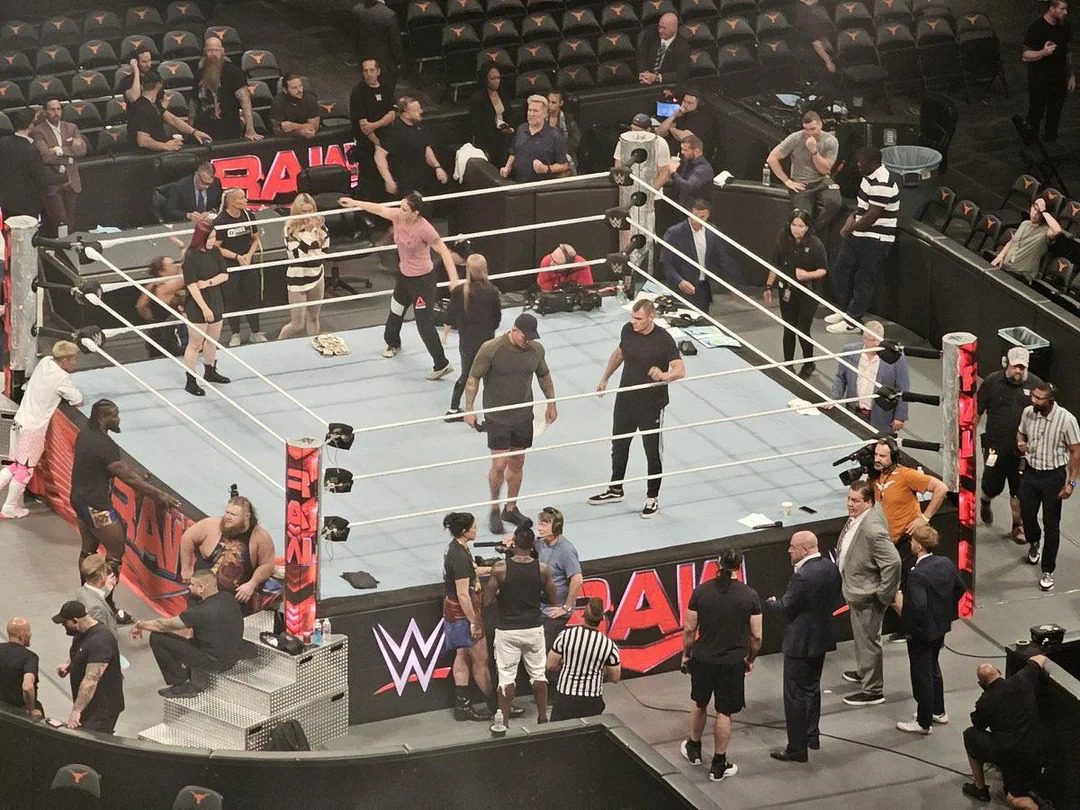WWE wrestlers rehearsing before RAW leaked photo August 2024