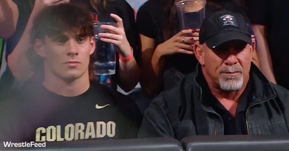 Bill Goldberg with his son Gage WWE Bad Blood 2024 WrestleFeed App