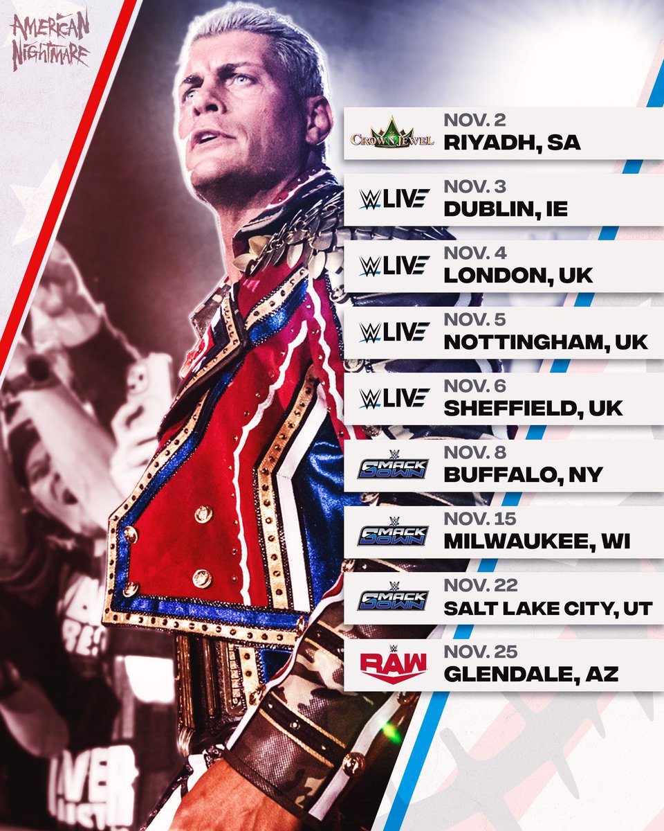 Cody Rhodes November 2024 WWE Schedule