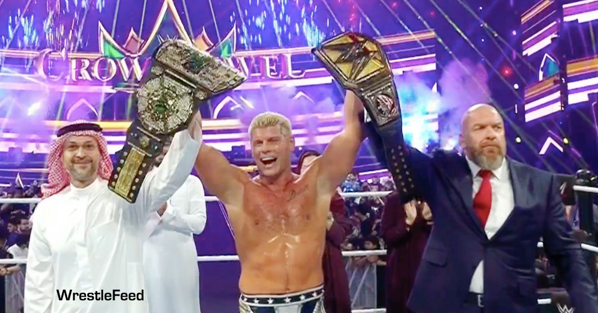 Cody Rhodes Wins WWE Crown Jewel 2024 Championship Triple H Saudi Arabia Officials WrestleFeed App