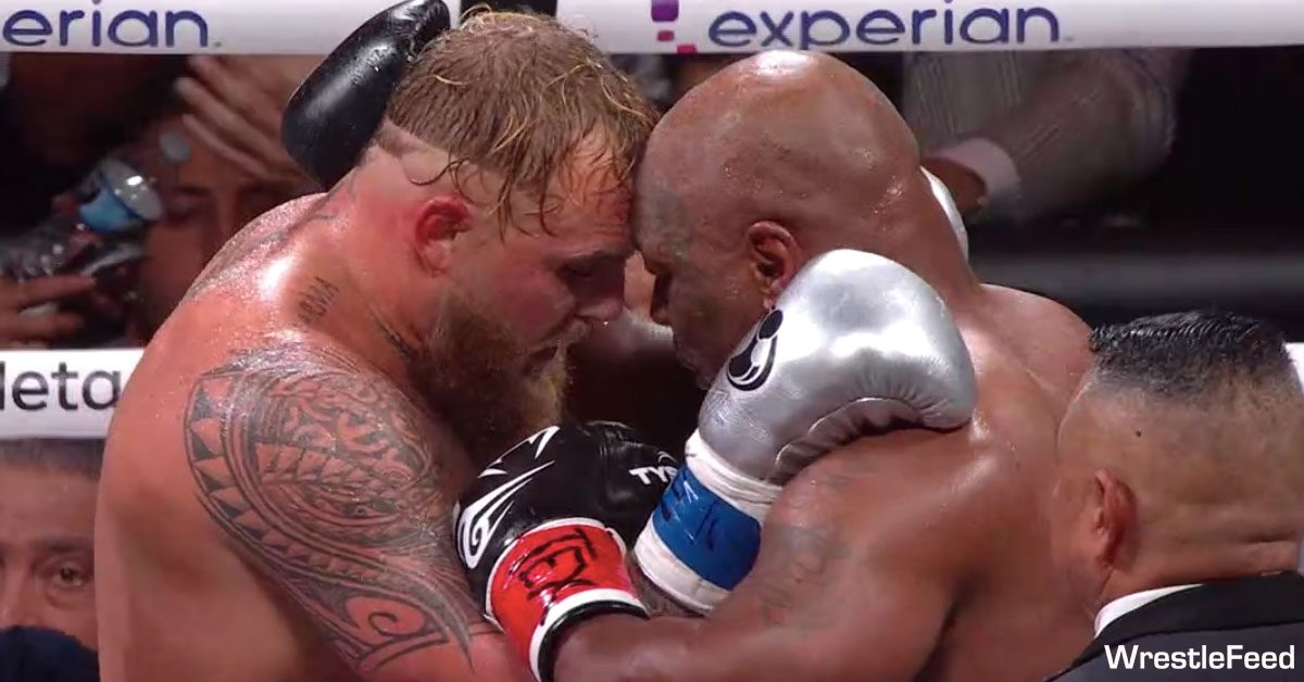 Jake Paul defeats Mike Tyson Boxing Match Netflix Respect Hug WrestleFeed App