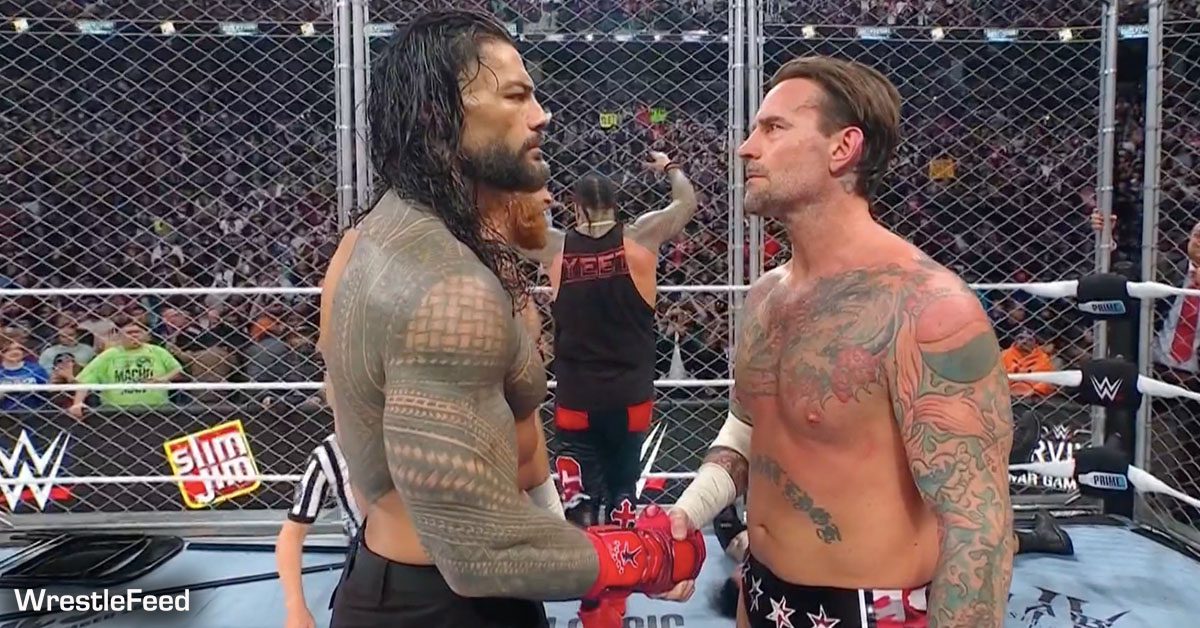 Roman Reigns CM Punk Shake Hands Respect WWE Survivor Series 2024 War Games WarGames Match WrestleFeed App
