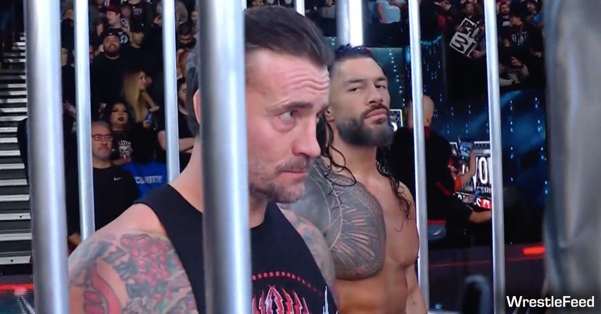 Roman Reigns Gives CM Punk The Side Eye War Games WarGames Cage WWE Survivor Series 2024 WrestleFeed App