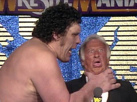 Andre The Giant Chokes Bob Uecker WWF WWE WrestleMania 4 IV