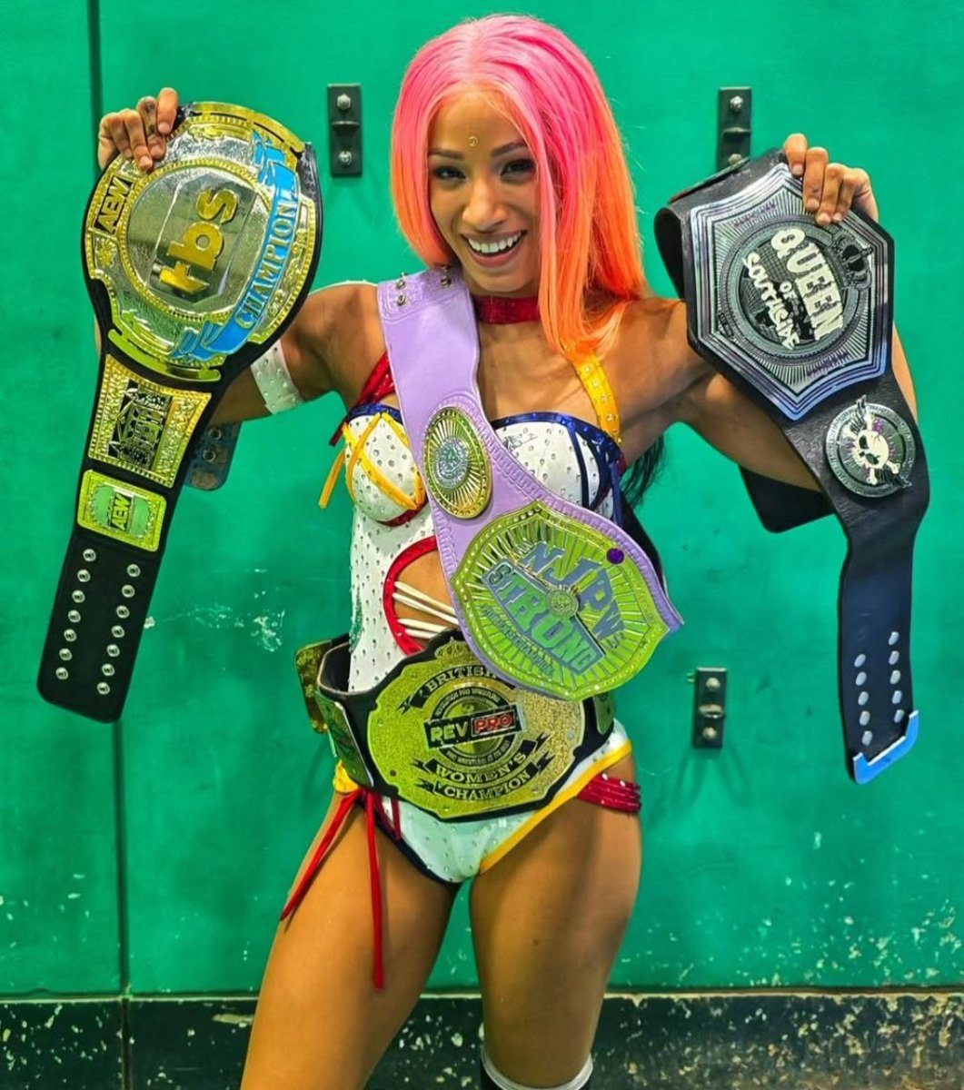 Mercedes Mone Sasha Banks Triple Champion 4 Title Belts NJPW x AEW Wrestle Dynasty 2025