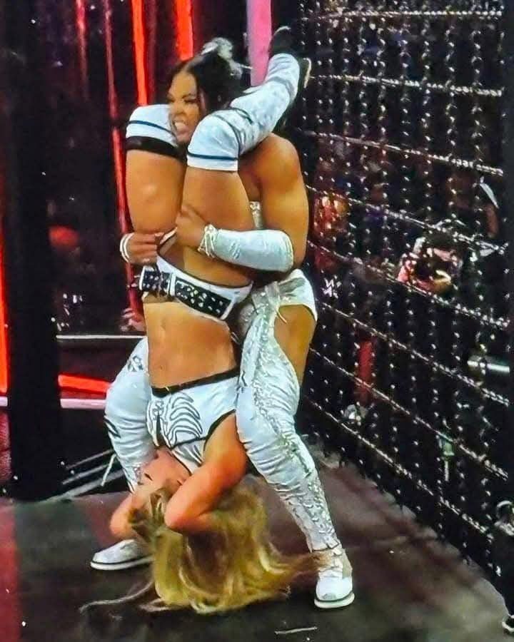 Bianca Belair almost exposes Liv Morgan wardrobe malfunction WWE Elimination Chamber 2025 WrestleFeed App