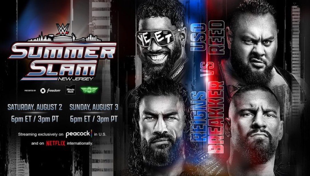 Roman Reigns and Jey Uso vs Bron Breakker and Bronson Reed