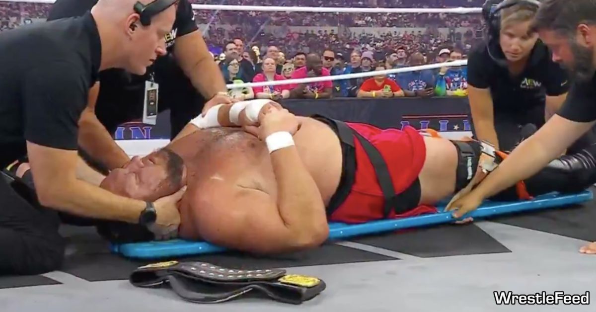 Samoa Joe Hurt Injured Injury Stretcher AEW All In 2025 WrestleFeed App